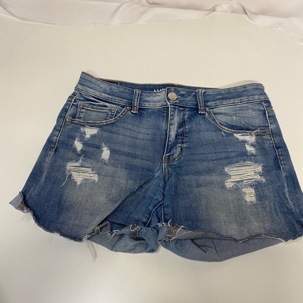 American Eagle distressed midi denim shorts
